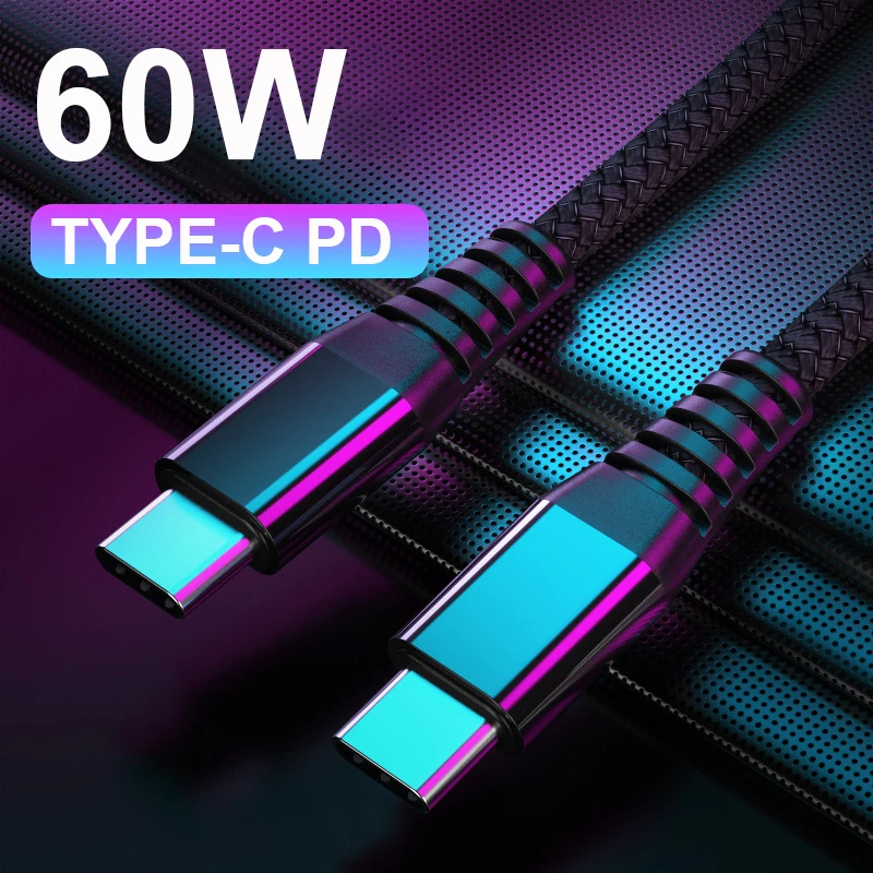 Кабель USB Type C к PD 60 Вт кабель быстрой зарядки 1 2 м плетеная линия передачи данных