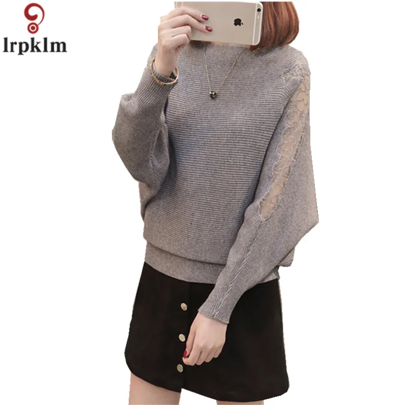 Женский ажурный кружевной пуловер с рукавами летучая мышь короткий вязаный