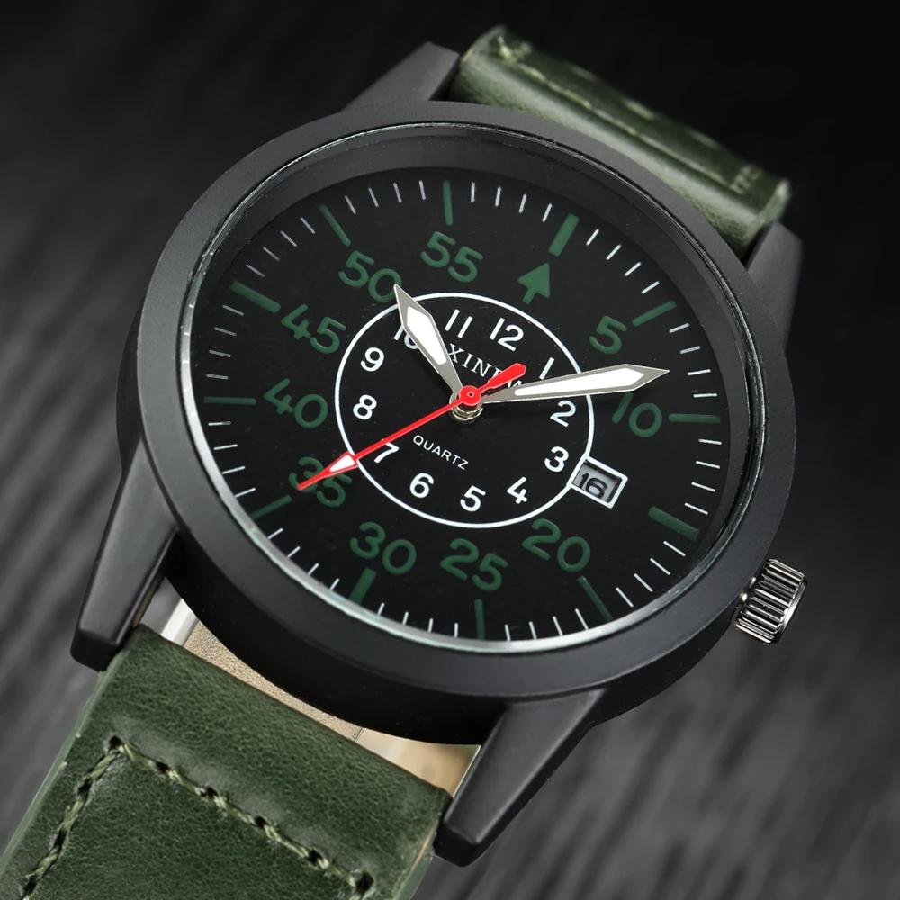 

Brand Watch Men XINEW Fashion Sports Style Leather Casual Date Calendar Quartz Wristwatch Clock Male Relogio Masculino Origianal