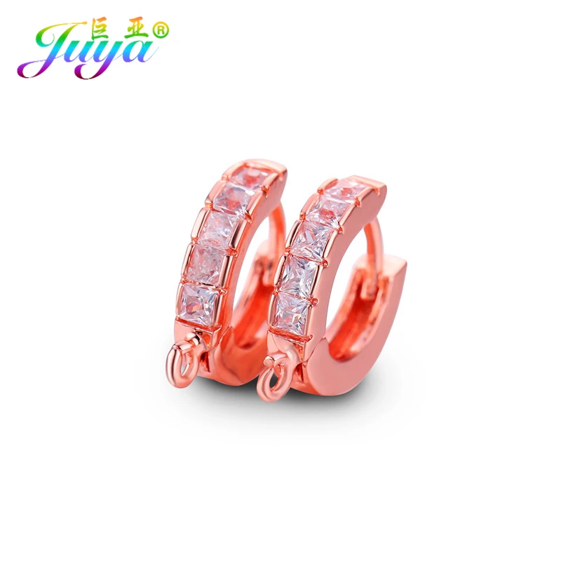 Rose Gold Juya женские свадебные ювелирные изделия компоненты ручной работы кубического циркония серьги крючки и застежки аксессуары для сережек ювелирных изделий - Цвет: Rose Gold