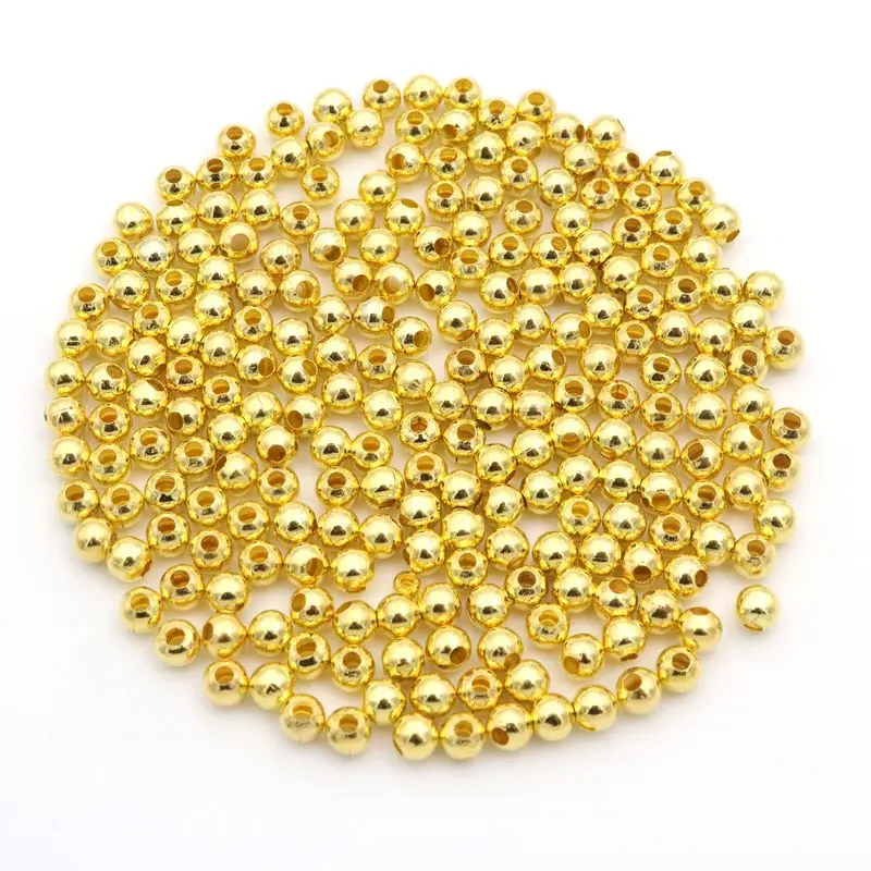 Gold 100 шт., 4, 5, 6, 8 мм, серебристо-Золотая гладкая шариковая вставка, металлические бусины для изготовления ювелирных изделий, вышивка бисером, вышивка, аксессуары для самостоятельной сборки - Цвет: Gold