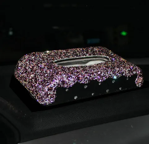 tissue box Фиолетовые аксессуары для интерьера, фиолетовые хрустальные стразы, USb зарядное устройство, ароматизатор, парфюмерная база, стильный комплект для автомобиля - Название цвета: tissue box