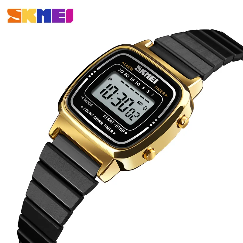 Black Gold SKMEI известный роскошный Топ бренд Reloj Mujer женские часы водонепроницаемые обратного отсчета светодиодные цифровые женские часы женские наручные часы - Цвет: Black Gold