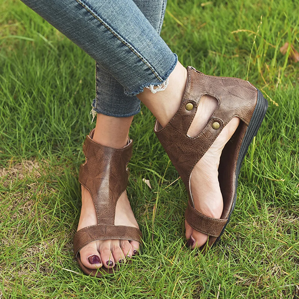 Сандалии SAGACE женские с открытым носком однотонные римские босоножки на плоской