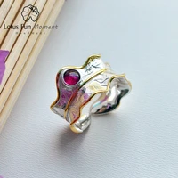 lotus fun moment real 925 sterling silver natural tourmaline handmade fashion jewelry open peony leaf rings for women bijoux