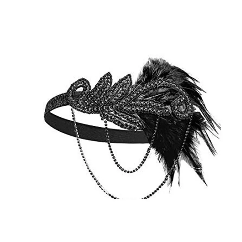 1pc black headwear Дизайн женский обруч для костюмированной игры ожерелье перчатки серьги набор Хлопушка Костюм 1920S Great GATSBY аксессуары для Хэллоуина - Цвет: 1pc black headwear
