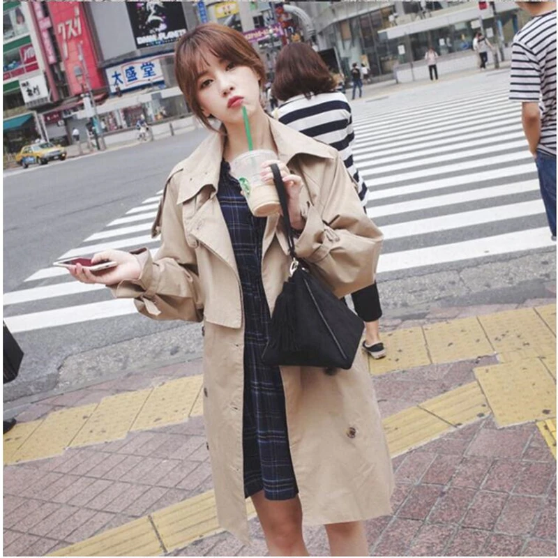 

Women Autumn Long Sleeve Double Breasted Trench Coat Female 2019 women Windbreaker Manteau Femme Hiver Khaki Overcoat 130