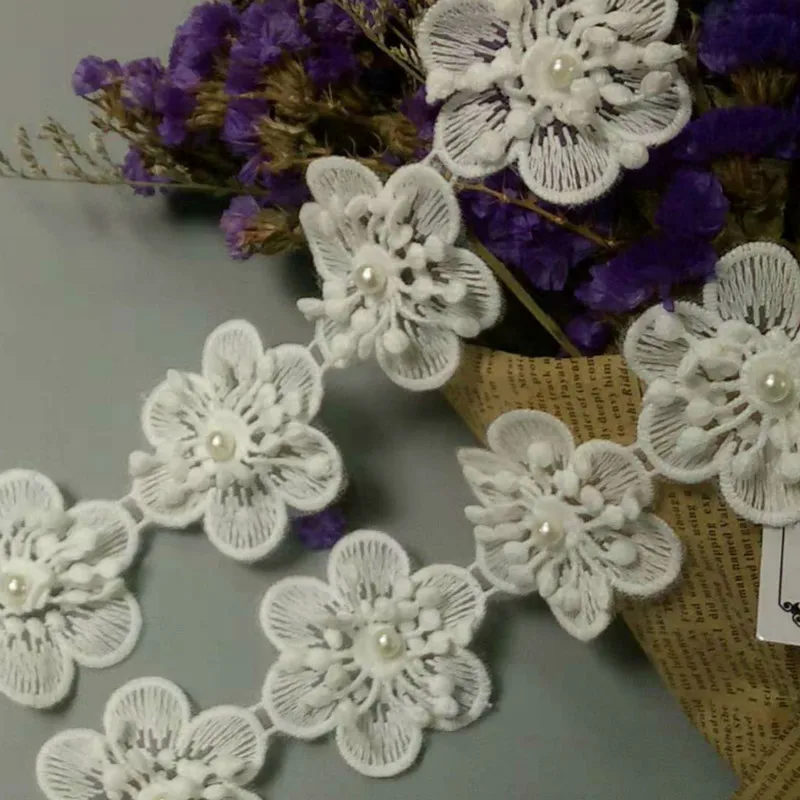 10x White Heart Flower Embroidered Lace Trim Ribbon Applique Sewing Craft Crochet Vintage Wedding Bridal Dress Clothes 5CM | Дом и сад