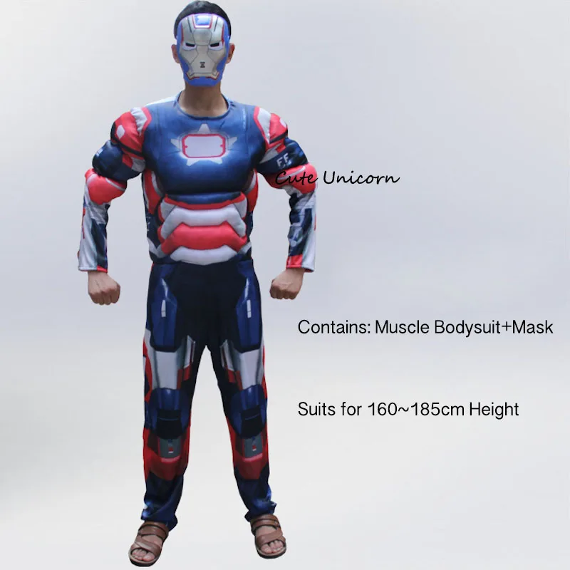 BIue Ironman Супергерой Бэтмен Железный человек антман взрослые мышцы комбинезоны маска Мстители Супермен Человек паук Капитан комбинезоны мужские Косплей Костюм - Цвет: BIue Ironman