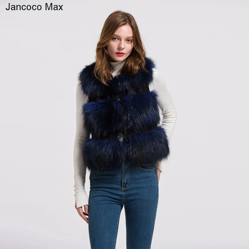 Jancoco Max женский жилет из натурального меха енота меховой жилет короткая куртка женская зимняя мода 3 ряда жилет высокого качества S1150SJ