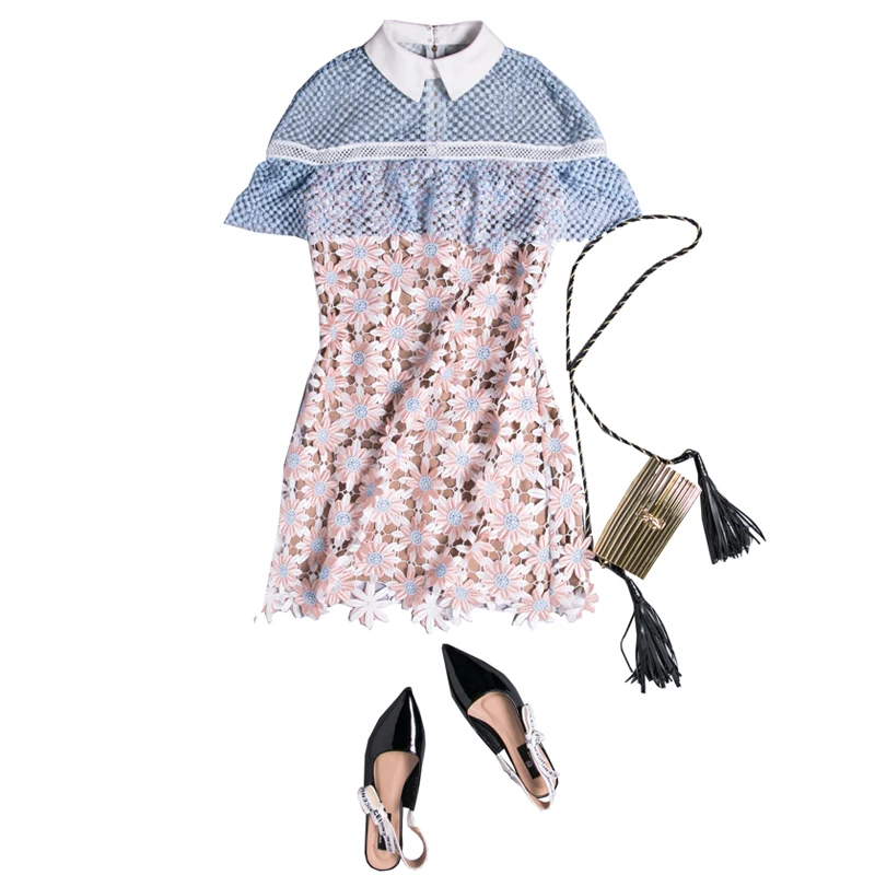 Высокое качество Автопортрет женское цветочное открытое кружевное платье 2017