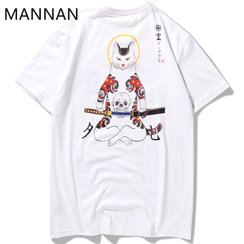 Мужская футболка с коротким рукавом MANNAN уличная одежда в японском стиле Ukiyo E Funny