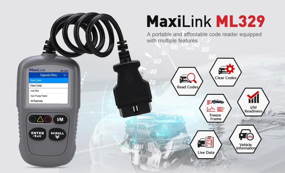 Autel MaxiLink ML329 OBD2 сканер Авто OBD 2 код ридер автомобильный диагностический инструмент с одним щелчком I/M ключ готовности pk AL319