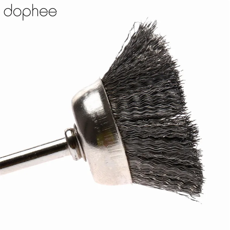 Dophee 20 шт. Dremel металлическая вращающаяся щетка Dremel вращающиеся инструменты 3 мм хвостовик 25 стальной провод чашки щетки Foredom ротационный штамп шлифовальный станок