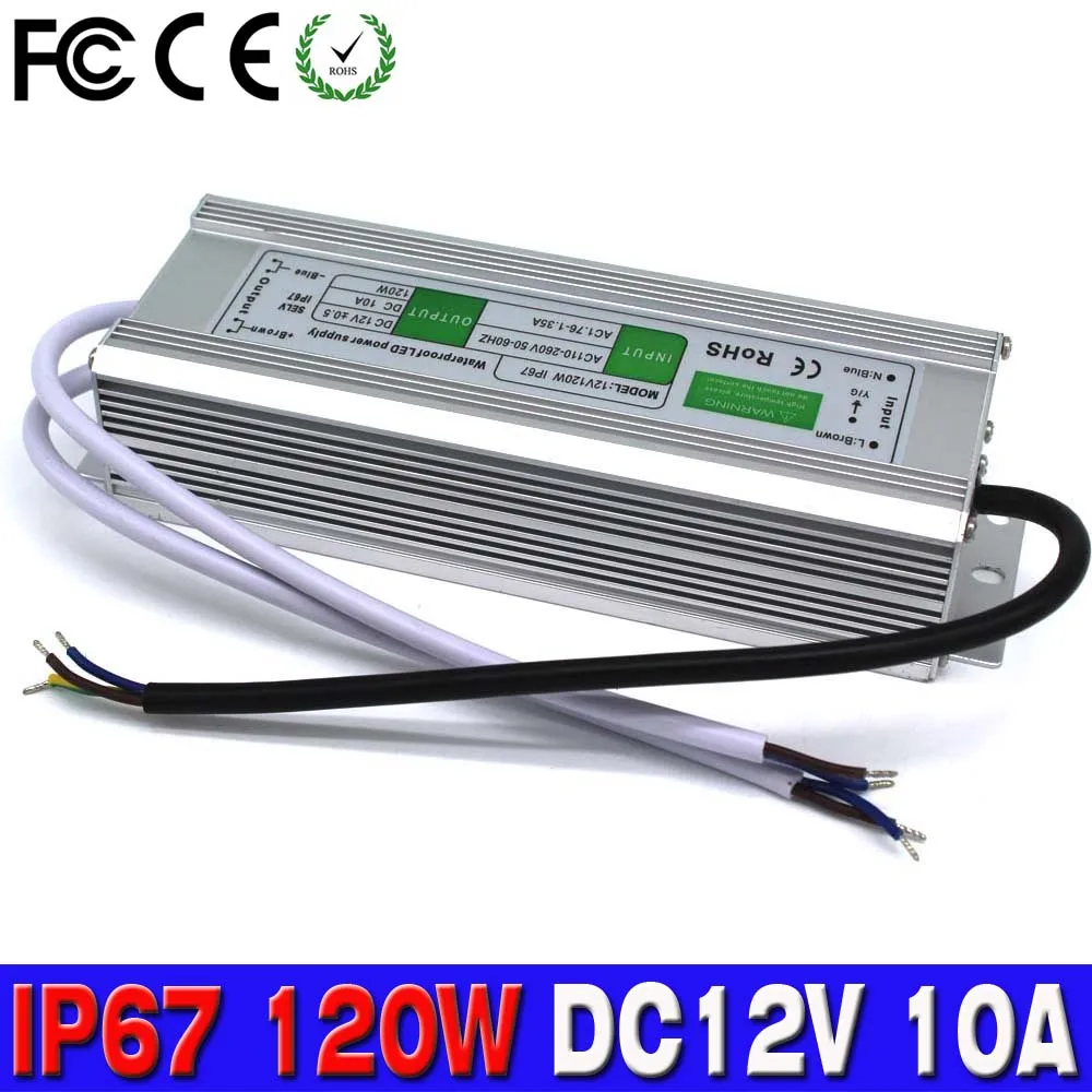 Источник питания DC12V 120 Вт 10A водонепроницаемый IP67 электронный светодиодный