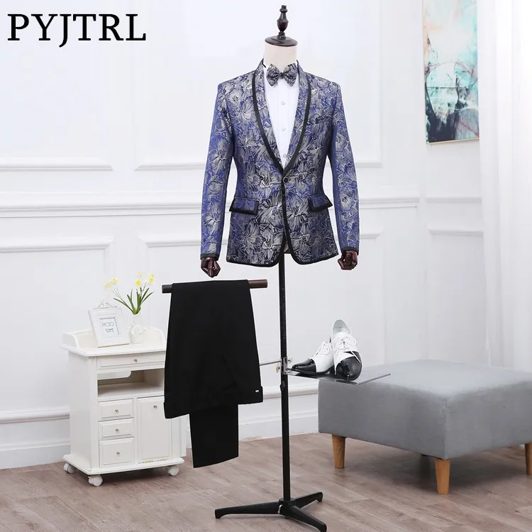 PYJTRL Мужская шаль лацкан Королевский синий цветочный узор студия Presided нарядный