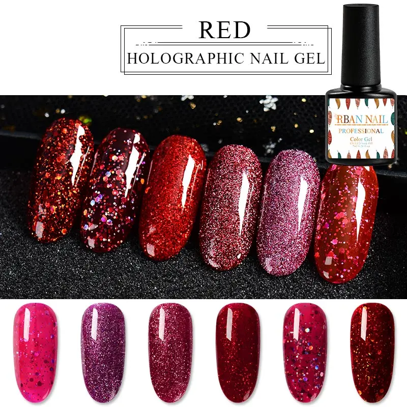 RBAN лак для ногтей красная серия голографический гель с блестками 7 мл Лак