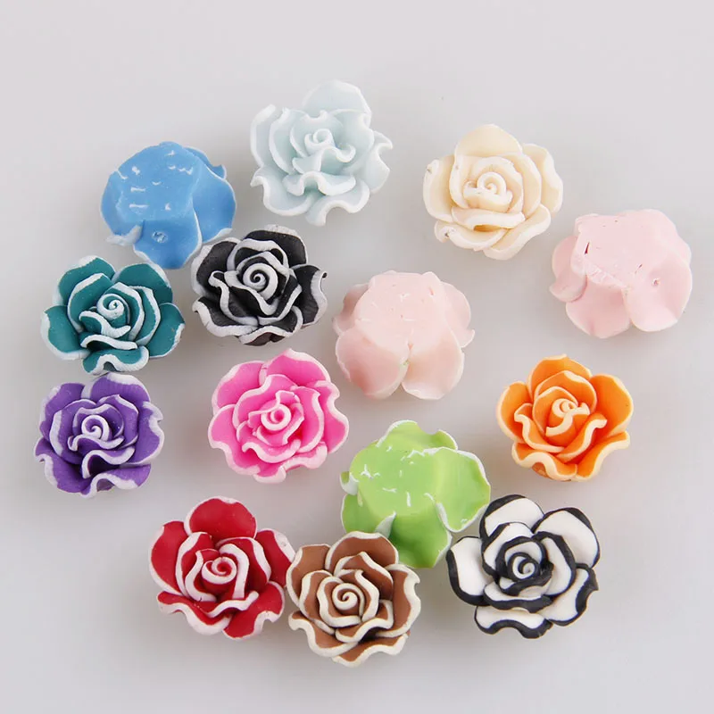 

10pieces 10 15 20 30mm Colorful Polymer Clay Rose Flower Beads With Hole For Diy Women Brooch Necklace Jewelry Finding