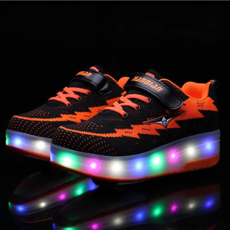 2018 Children's LED shoes USB Charging men women charging wheel sneakers casual big kids glowing shoe size 28-40 | Детская одежда и
