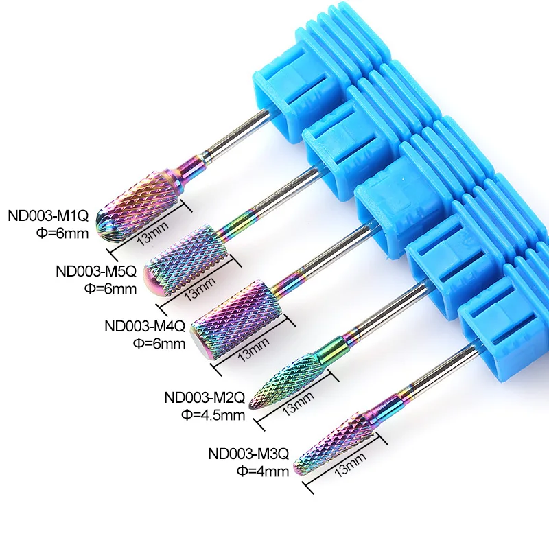 BLUENESS 5 Type Rainbow Nano Coating Tungsten Carbide Nail Drill Bits For Electric Manicure Art Accessories Tools | Красота и