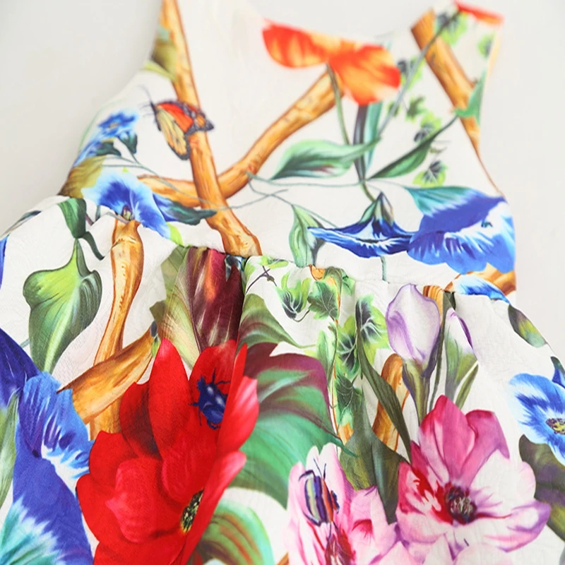 Sundae Angel Floral Girls Dresses Summer Princess Dress Sleeveless Print Flower Butterfly Pattern for Kids Clothing 3-8 Year | Детская