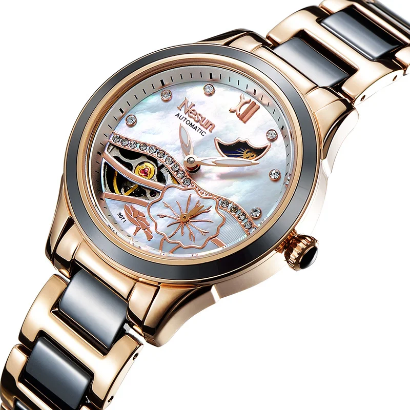 Новинка Switzerland Nesun Hollow Tourbillon женские часы люксовый бренд Автоматические наручные