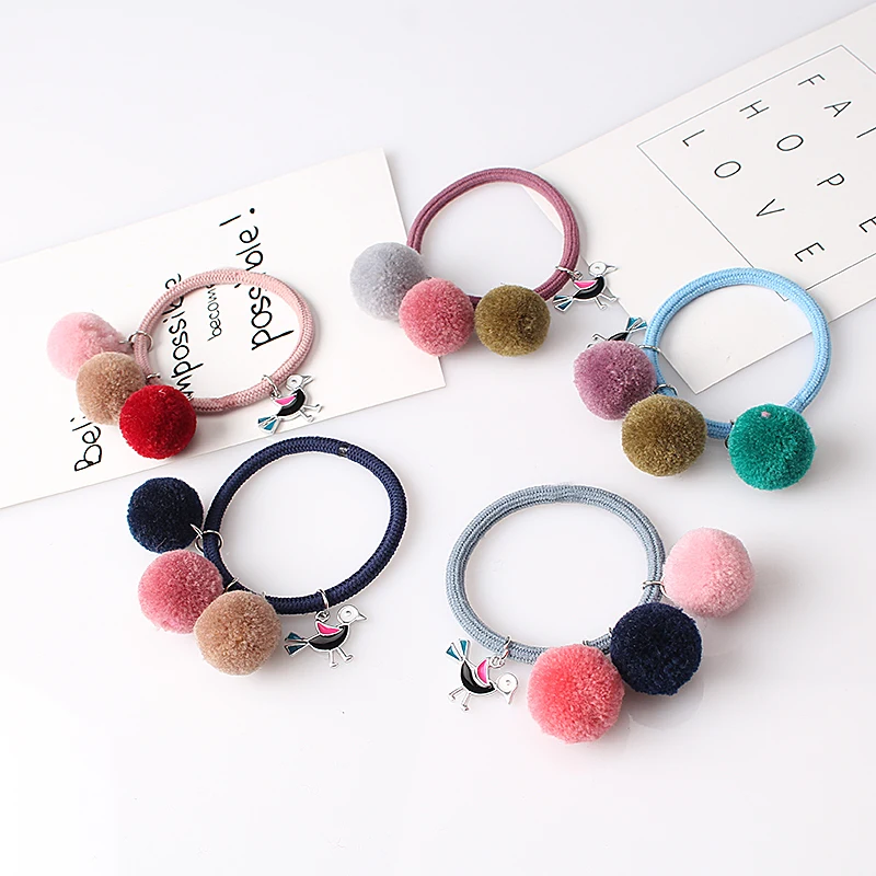 Резинки для волос с помпоном девочек из искусственного меха аксессуары резинки