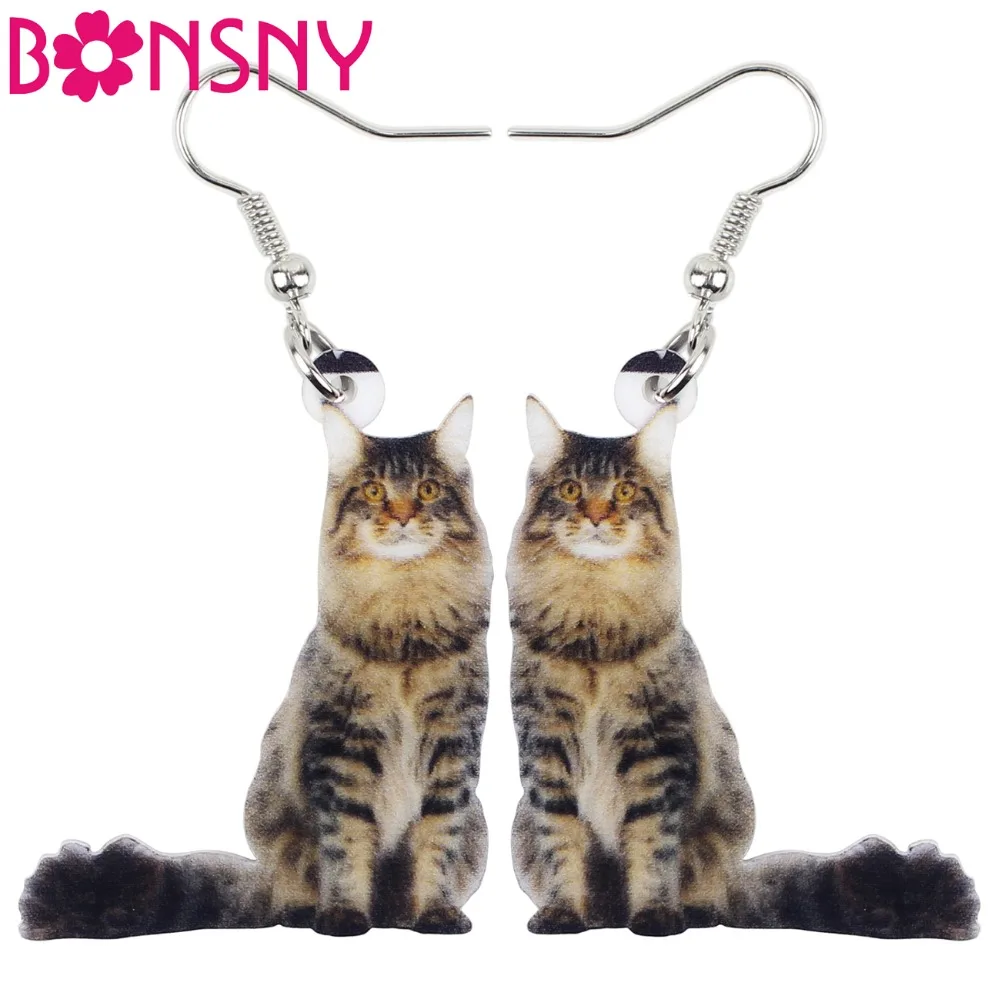 Bonsny акриловые милые котята большие длинные висячие серьги дешевые Модные