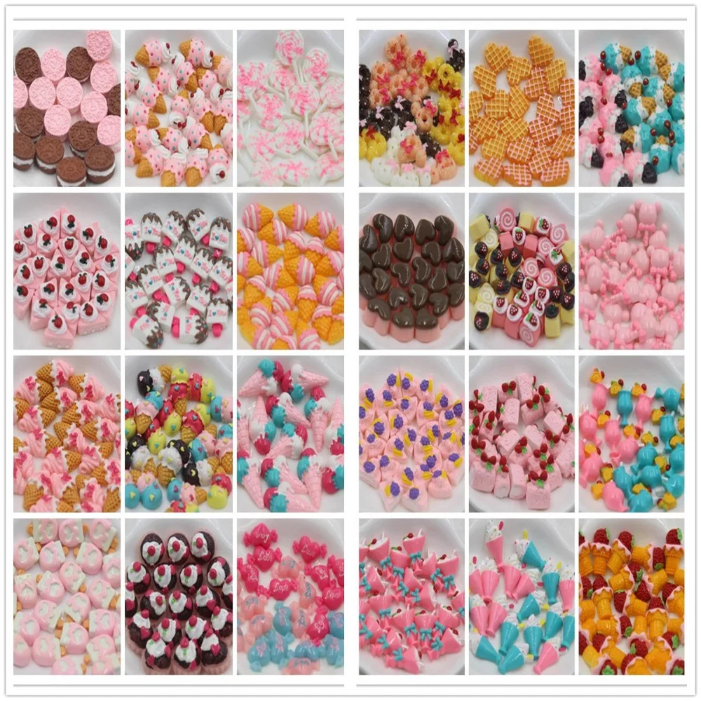 

10pcs/lot flat back resin cabochons kawaii resin cake about 15mm mix colors resin foods