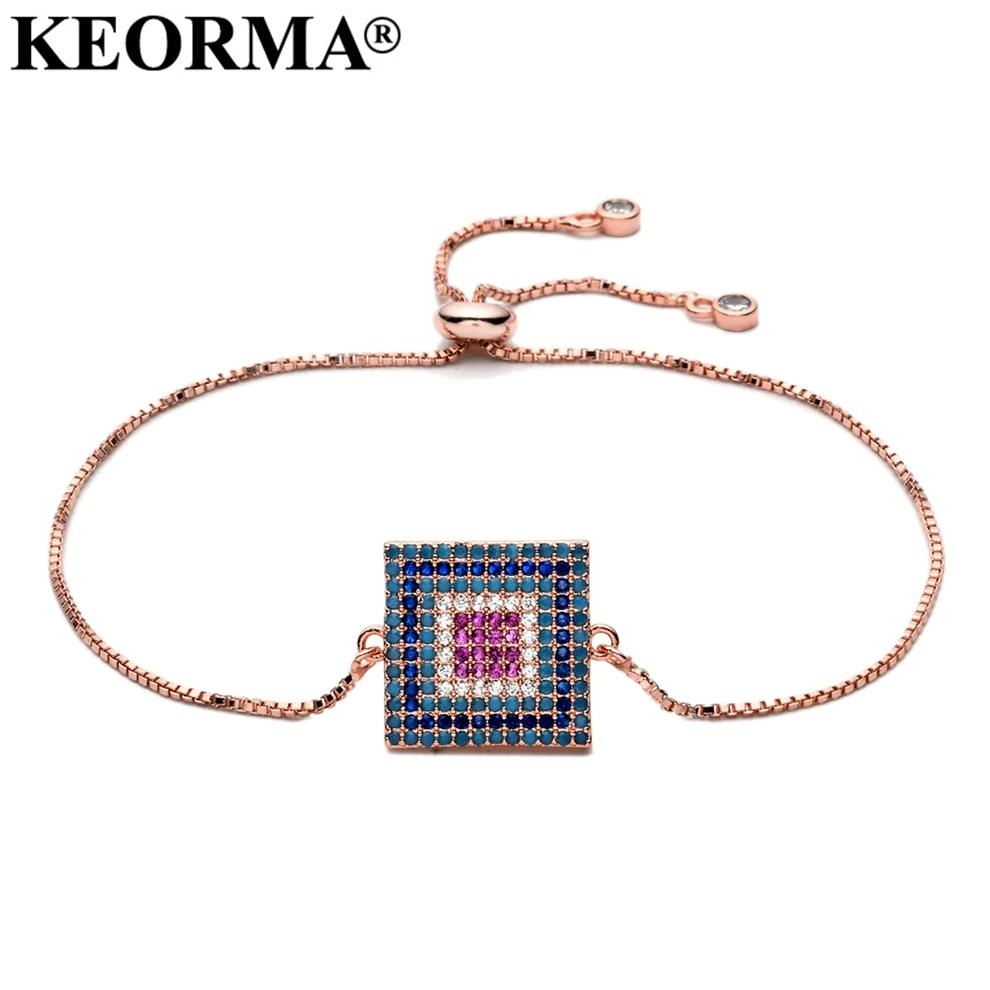 

Keorma квадратный Цвет ful Micro мозаика кубического циркония розовое золото Цвет браслет Роскошные ювелирные изделия Одежда высшего качества ...