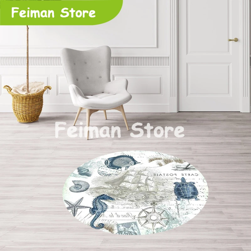 Круглый коралловый бархат компьютерный стул коврик морская черепаха принт