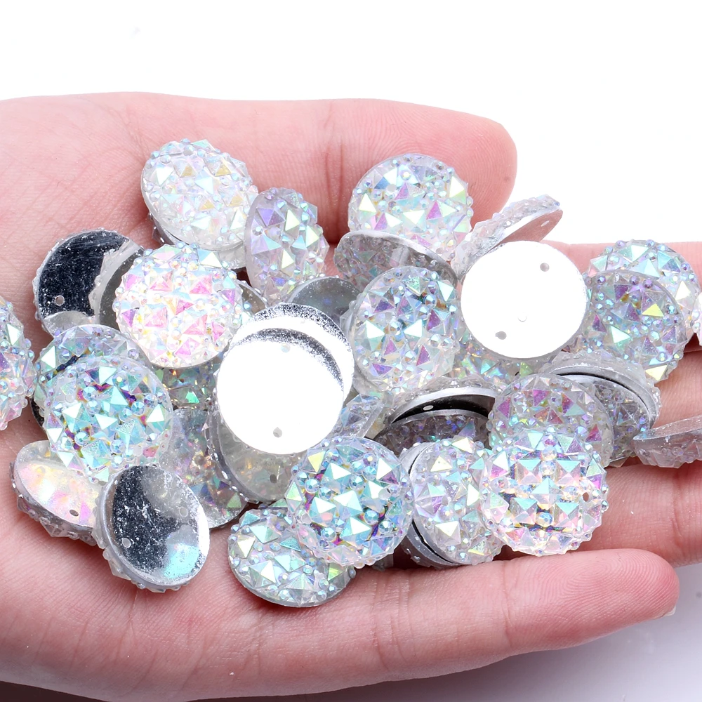 

16mm 100pcs AB Colors Resin Flatback Rhinestone With 2 Holes DIY Crafts Jewelry Making Sew On Wedding Garment Shoes Decorations