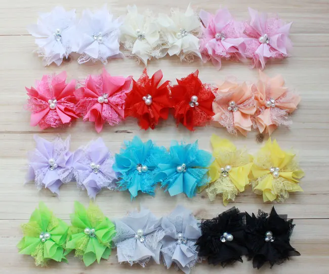 

2.5" Chiffon Lace Flower headbands 14 colors u pick 36pcs/lot