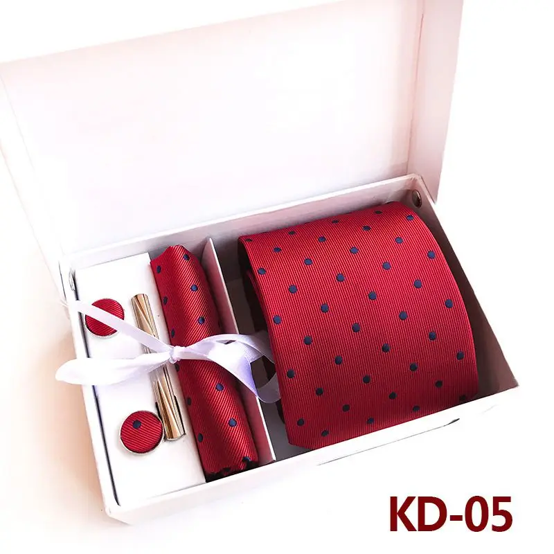 KD05 Новинка, модный галстук, набор, полиэстер, шелк, 8 см., галстуки в горошек, мужские галстуки для мужчин, галстук, платок, запонки, подарочная упаковка, KD01 - Цвет: KD05