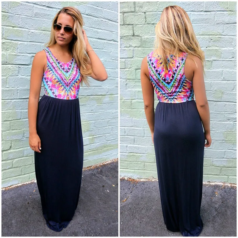 Женское летнее платье без рукавов с цветочным принтом сексуальное макси высокой