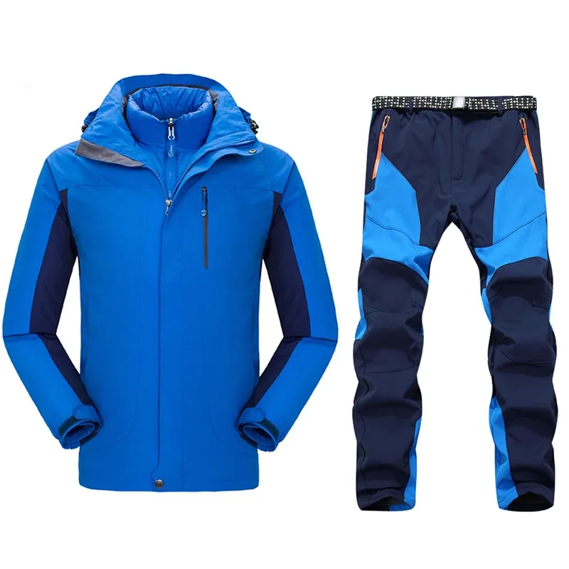 blue J blue P Лыжный костюм для мужчин, комплекты одежды для кемпинга, походов, комплекты одежды для охоты, водонепроницаемые теплые мужские куртки и штаны - Цвет: blue J blue P