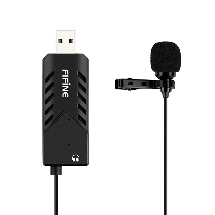 

Fifine Lavalier Clip-on Cardioid Condenser Computer mic plug and play USB Microphone With Sound Card for PC and Mac -K053