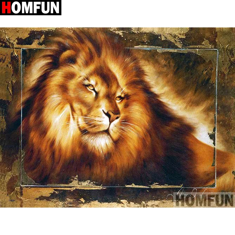 

Алмазная 5D Вышивка HOMFUN «Лев», картина из квадратных/круглых страз «сделай сам», вышивка крестиком, домашний декор, A07806