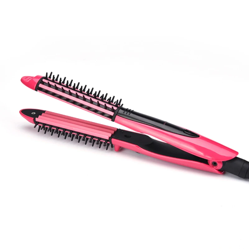 Women's 2 in 1 Electric hair curling iron corrugated plates corrugation wave wand curler brush irons styling tools |