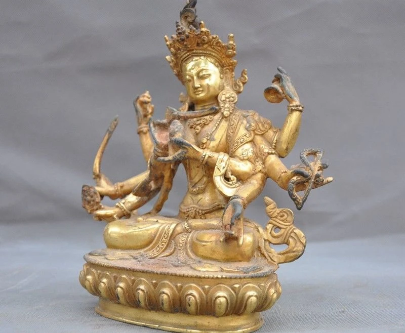 8 "тибетский буддизм бронзовый позолоченный Arms tara Kwan-Yin Guanyin статуя божества