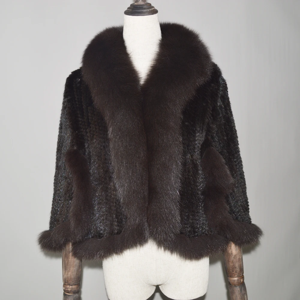 Женский вязаный шарф из меха норки модный натурального воротник лисьего пончо