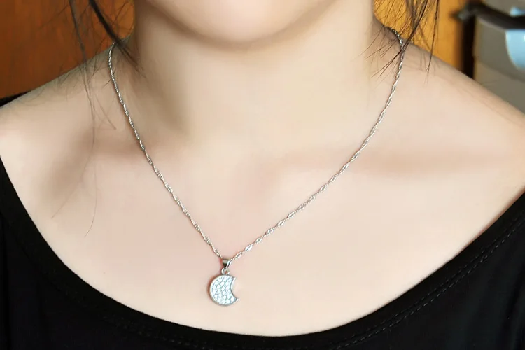 Women's necklaces 925 sterling silver fashion goddess accessories Shiny zircon moon necklaces. birthday present | Украшения и