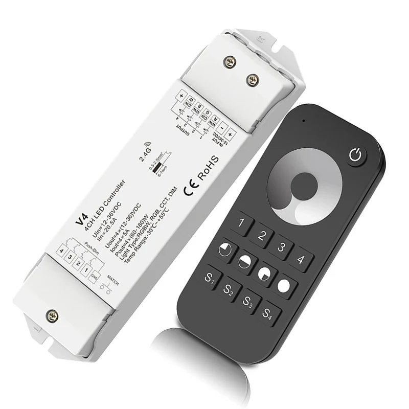 Led диммер контроллер 2,4G RF 4 зоны сенсорный пульт DC12-24V 4 канала CV приемник V4 для Led 5050 3528 ленты Применение