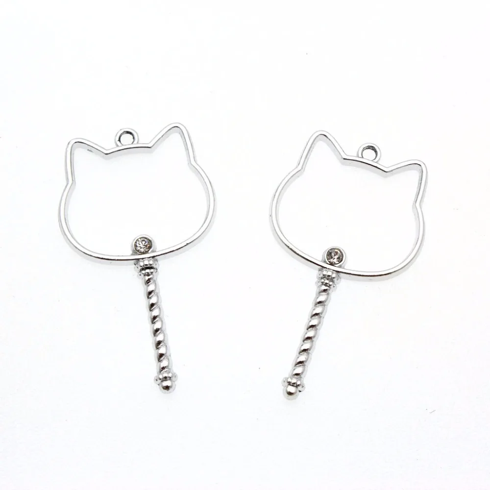 

25pcs Cat Key Charm DIY Open Bezel Crystal Resin Jewelry Setting Silver Pendant Frame Women Accessories
