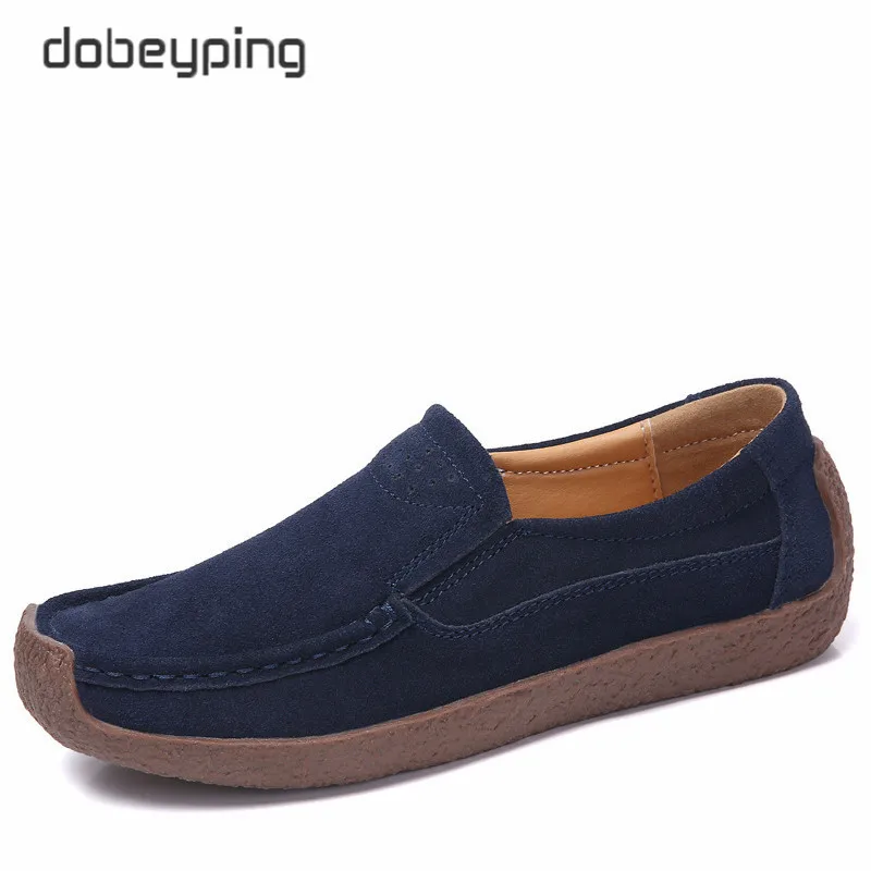 Blue Dobeyping/весенне-Осенняя обувь; женские слипоны; женские кроссовки из коровьей замши на плоской подошве; повседневные женские лоферы; мокасины; женская обувь - Цвет: Blue