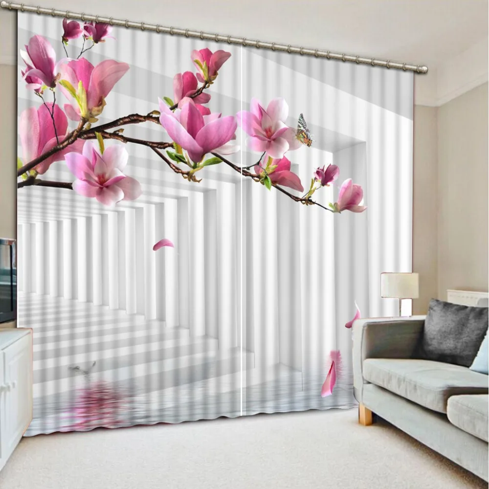 

Home Decor Living Room Natural Art pink magnolia flower fashion decor home decoration for bedroom living room curtain