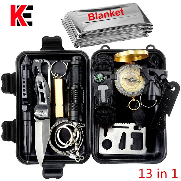 13 in 1 survival kit 13 в 1 походный набор для выживания, многофункциональный Набор для путешествий, первой помощи, SOS, EDC, аварийные принадлежности, тактическое туристическое снаряжение - Цвет: 13 in 1 survival kit