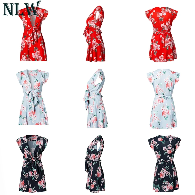 NLW платье в стиле Boho-Chic короткие обёрточная бумага цветочный принт с глубоким