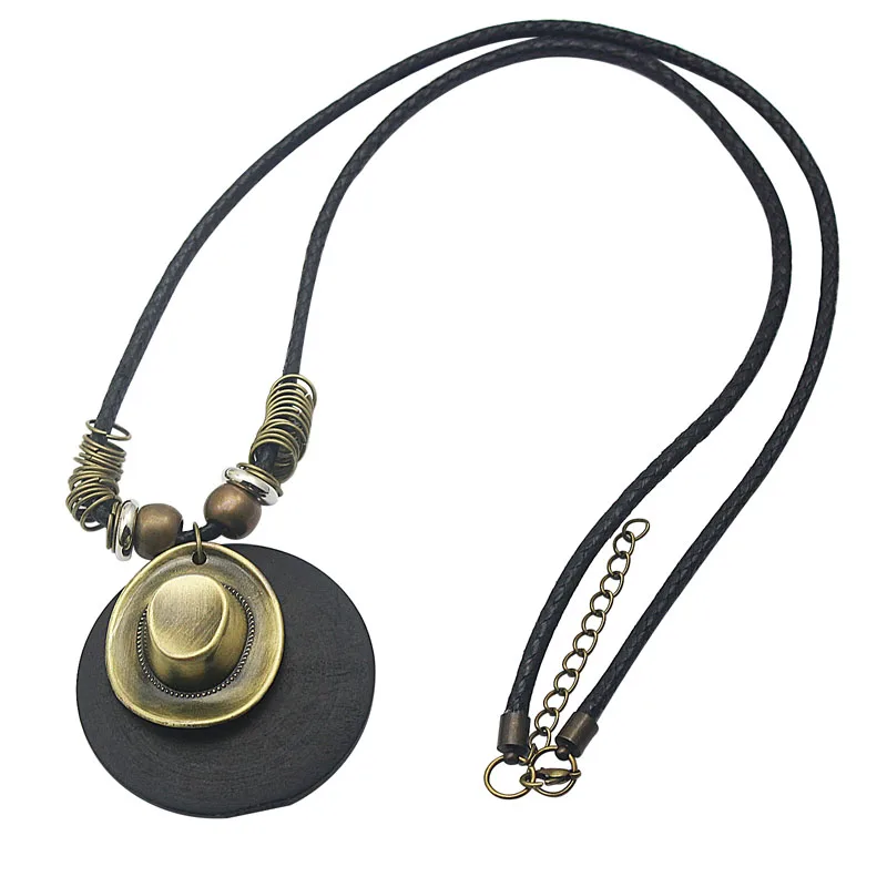 COUYA 2017 Осень Зима Простой кофейный зеленый деревянный кулон Длинная кожаная