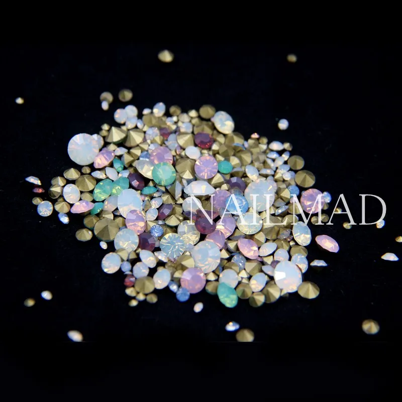 Mixed Size Crystal Colorful Opal Nail Art Rhinestone Decorations Colorful AB Rhinestone Hotfix Gems Strass Nail Art